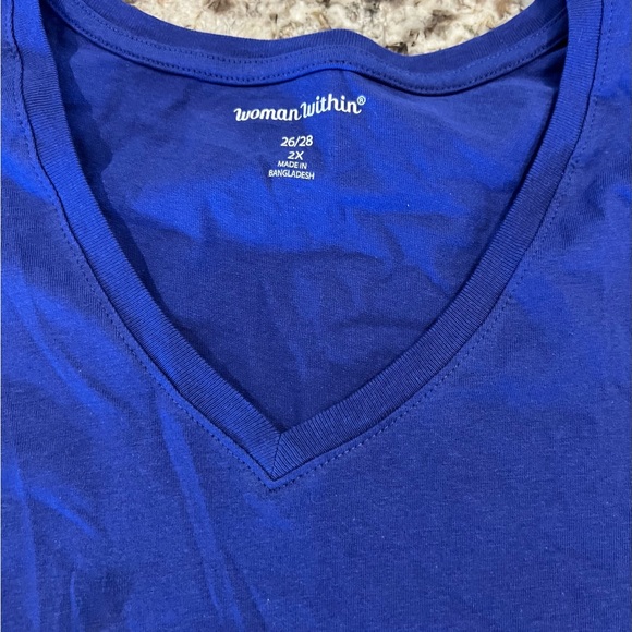 2 NEW Woman Within Womans Shirt 2X 26/28 Blue V Neck Short Sleeve Polo Ombre Lot - Picture 2 of 9